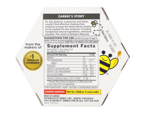 Zarbee's, 96% Honey Cough Soothers + Immune Support, Natural Mixed Berry Flavor, Ages 5+, 14 Pieces Zarbee's, 96% Honey Cough Soothers + Immune Support, Natural Mixed Berry Flavor, Ages 5+, 14 Pieces