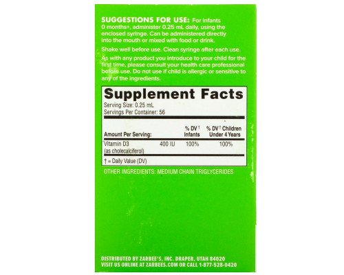 Zarbee's, Naturals, Baby, Vitamin D, 0.47 fl oz (14 ml) Zarbee's, Naturals, Baby, Vitamin D, 0.47 fl oz (14 ml)