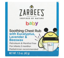 Zarbee's, Для малышей, Успокаивающая мазь для растирания груди с эвкалиптом, лавандой и пчелиным воском, 1,5 унции (42 г)