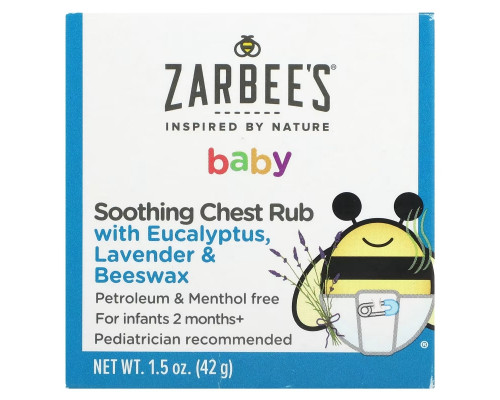 Zarbee's, Для малышей, Успокаивающая мазь для растирания груди с эвкалиптом, лавандой и пчелиным воском, 1,5 унции (42 г) Zarbee's, Для малышей, Успокаивающая мазь для растирания груди с эвкалиптом, лавандой и пчелиным воском, 1,5 унции (42 г)