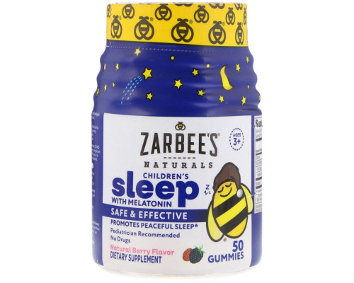 Zarbee's, Таблетки Children's Sleep с мелатонином со вкусом натуральных ягод, 50 жевательных таблеток Zarbee's, Таблетки Children's Sleep с мелатонином со вкусом натуральных ягод, 50 жевательных таблеток