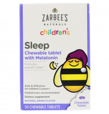 Zarbee's, Детские жевательные таблетки с мелатонином для улучшения сна, натуральный виноградный вкус, 50 жевательных таблеток