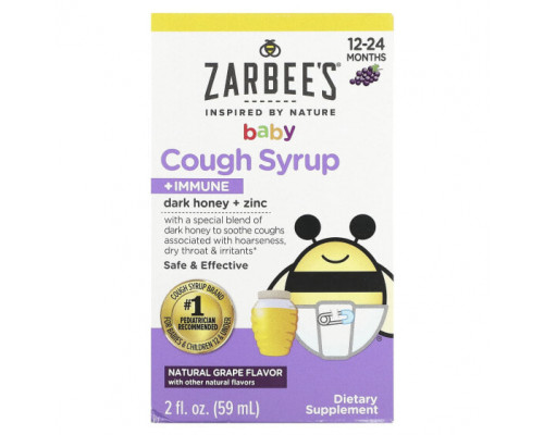 Детское здоровье Zarbee's, детский сироп от кашля для поддержки иммунитета, для детей от 12 до 24 месяцев, натуральный виноградный вкус, 59 мл (2 жидк. унции) Детское здоровье Zarbee's, детский сироп от кашля для поддержки иммунитета, для детей от 12 до 24 месяцев, натуральный виноградный вкус, 59 мл (2 жидк. унции)