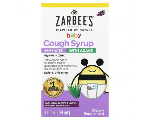 Детское здоровье Zarbee's, детский сироп от кашля для поддержки иммунитета с агавой, натуральный виноградный вкус, 59 мл (2 жидк. унции) Детское здоровье Zarbee's, детский сироп от кашля для поддержки иммунитета с агавой, натуральный виноградный вкус, 59 мл (2 жидк. унции)