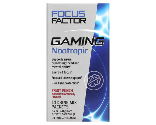 Focus Factor, Gaming Nootropic, Fruit Punch, 14 Drink Mix Packets, 0.2 oz (6.41 g) Each Focus Factor, Gaming Nootropic, Fruit Punch, 14 Drink Mix Packets, 0.2 oz (6.41 g) Each