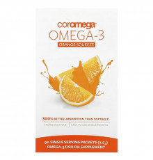 Coromega Омега-3 Выжимающиеся пакетики со вкусом апельсина 90 пакетиков 2.5 г каждый