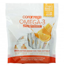 Coromega Омега-3 Squeeze со вкусом апельсина 120 выжимающихся пакетиков по 2.5 г