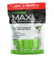 Coromega, Max, Super High Omega-3 Fish Oil, Coconut Bliss, 2,400 mg, 60 Squeeze Shots, 2.5 g Each