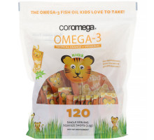 Coromega, Omega-3, Tropical Orange + Vitamin D for Kids,  120 Squeeze Shots
