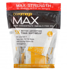 Coromega, Max High Concentrate Omega-3 Fish Oil, Citrus Burst, 90 Squeeze Shots, 2.5 g Each