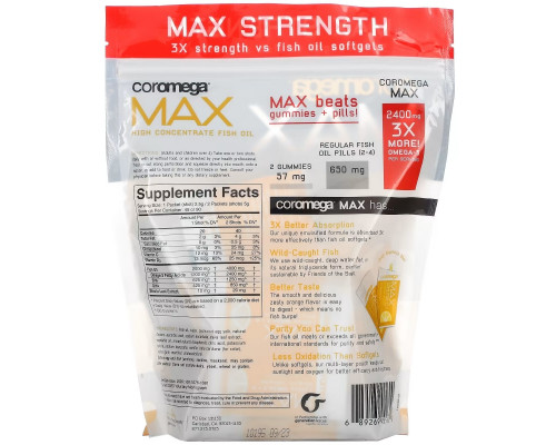 Coromega, Max High Concentrate Omega-3 Fish Oil, Citrus Burst, 90 Squeeze Shots, 2.5 g Each Coromega, Max High Concentrate Omega-3 Fish Oil, Citrus Burst, 90 Squeeze Shots, 2.5 g Each