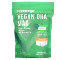 Рыбий жир и Омега 3, 6, 9 Coromega, Vegan DHA Max, апельсин, 60 индивидуальных пакетиков по 2,5 г