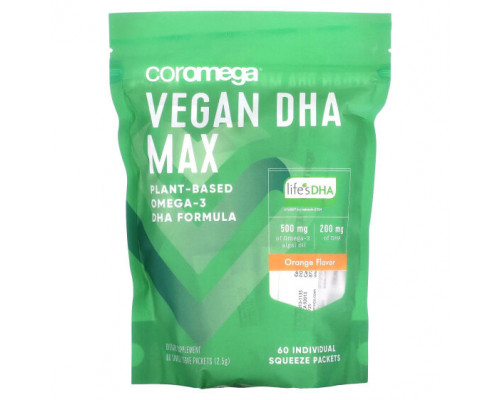Рыбий жир и Омега 3, 6, 9 Coromega, Vegan DHA Max, апельсин, 60 индивидуальных пакетиков по 2,5 г Рыбий жир и Омега 3, 6, 9 Coromega, Vegan DHA Max, апельсин, 60 индивидуальных пакетиков по 2,5 г