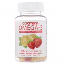Coromega, Omega-3, Fruit Gummies for Adults, Orange, Lemon, Strawberry, 60 Fruit Gummies