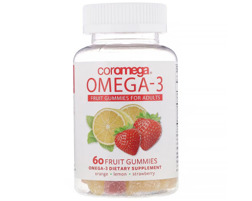 Coromega, Omega-3, Fruit Gummies for Adults, Orange, Lemon, Strawberry, 60 Fruit Gummies Coromega, Omega-3, Fruit Gummies for Adults, Orange, Lemon, Strawberry, 60 Fruit Gummies