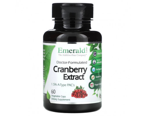 Фрукты и ягоды Emerald Laboratories, Экстракт клюквы, 60 растительных капсул Фрукты и ягоды Emerald Laboratories, Экстракт клюквы, 60 растительных капсул