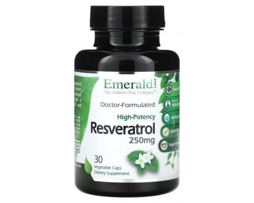 Ресвератрол Emerald Laboratories, Ресвератрол, 250 мг, 30 растительных капсул Ресвератрол Emerald Laboratories, Ресвератрол, 250 мг, 30 растительных капсул