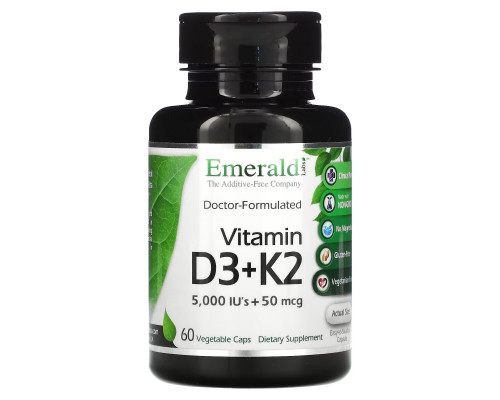 Emerald Laboratories, Vitamin D3 + K2, 60 Vegetable Caps Emerald Laboratories, Vitamin D3 + K2, 60 Vegetable Caps