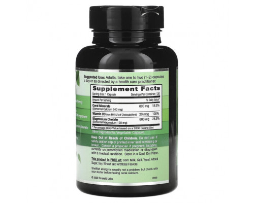 Кальций Emerald Laboratories, Coral Calcium +, 120 растительных капсул Кальций Emerald Laboratories, Coral Calcium +, 120 растительных капсул