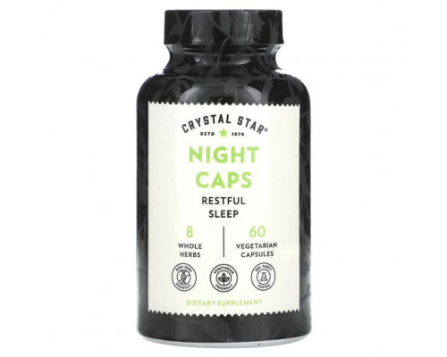 Для здорового сна Crystal Star, Night Caps, 60 вегетарианских капсул Для здорового сна Crystal Star, Night Caps, 60 вегетарианских капсул