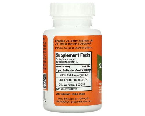 SeaBuckWonders, Sea Buckthorn Seed Oil, 500 mg, 60 Softgels SeaBuckWonders, Sea Buckthorn Seed Oil, 500 mg, 60 Softgels