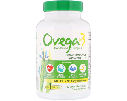 Ovega-3, Ovega-3, ДГК + ЭПК, 500 мг, 60 вегетарианских капсул Ovega-3, Ovega-3, ДГК + ЭПК, 500 мг, 60 вегетарианских капсул