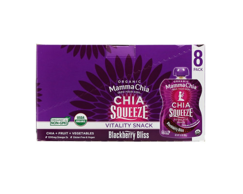 Mamma Chia Chia Squeeze Органическая энергетическая закуска из семян чиа со вкусом ежевики 8 порций 35 унции (99 г) каждая Mamma Chia Chia Squeeze Органическая энергетическая закуска из семян чиа со вкусом ежевики 8 порций 35 унции (99 г) каждая