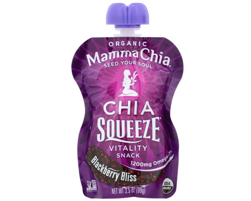 Mamma Chia Chia Squeeze Органическая энергетическая закуска из семян чиа со вкусом ежевики 8 порций 35 унции (99 г) каждая Mamma Chia Chia Squeeze Органическая энергетическая закуска из семян чиа со вкусом ежевики 8 порций 35 унции (99 г) каждая