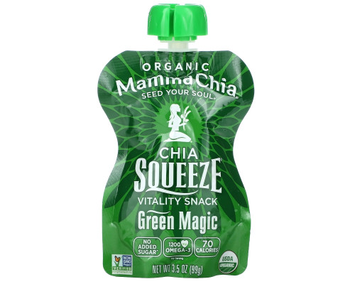 Mamma Chia Закуска для выносливости Chia Squeeze зеленое волшебство 8 пакетиков по 3.5 унций (99 г) Mamma Chia Закуска для выносливости Chia Squeeze зеленое волшебство 8 пакетиков по 3.5 унций (99 г)
