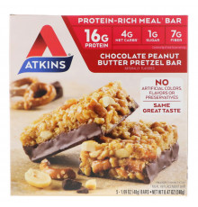 Atkins Батончики со вкусом претцелей с шоколадно арахисовой пастой 5 батончиков 1.7 унций (48 г) каждый