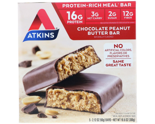 Atkins Advantage Шоколадный батончик с арахисовым маслом 5 батончиков 2.1 унции (60 г) каждый Atkins Advantage Шоколадный батончик с арахисовым маслом 5 батончиков 2.1 унции (60 г) каждый