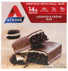 Atkins Батончики со вкусом печенья со сливками 5 шт.  17 унции ( 48 г) каждый