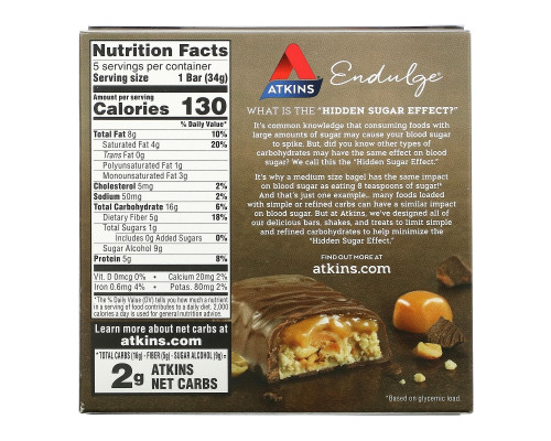 Atkins Endulge Батончики с карамелью и орехами 5 батончиков каждый по 12 унции (34 г) Atkins Endulge Батончики с карамелью и орехами 5 батончиков каждый по 12 унции (34 г)