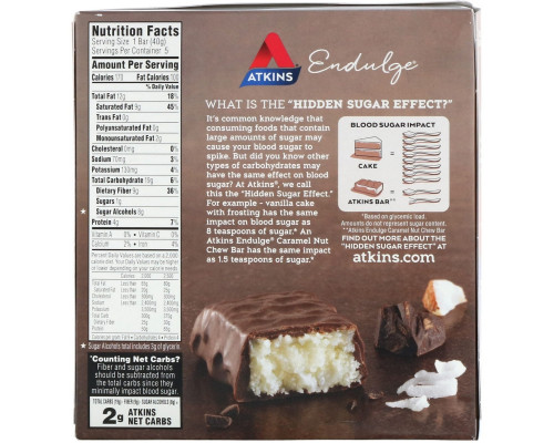 Atkins Endulge Шоколадные батончики с кокосом 5 батончиков каждый по 14 унции (40 г) Atkins Endulge Шоколадные батончики с кокосом 5 батончиков каждый по 14 унции (40 г)