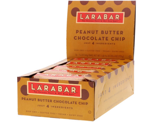 Larabar, Батончики с шоколадной крошкой и арахисовым маслом, 16 батончиков, каждый батончик по 1,6 унций (45 г) Larabar, Батончики с шоколадной крошкой и арахисовым маслом, 16 батончиков, каждый батончик по 1,6 унций (45 г)