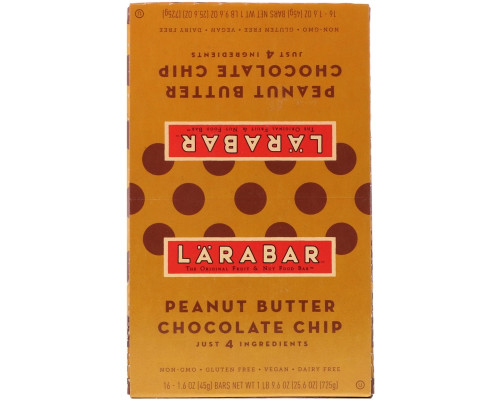 Larabar, Батончики с шоколадной крошкой и арахисовым маслом, 16 батончиков, каждый батончик по 1,6 унций (45 г) Larabar, Батончики с шоколадной крошкой и арахисовым маслом, 16 батончиков, каждый батончик по 1,6 унций (45 г)