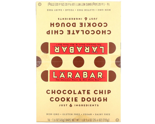 Larabar, Батончики с шоколадной крошкой Cookie Dough, 16 батончиков, 1.6 унций (45 г) каждый Larabar, Батончики с шоколадной крошкой Cookie Dough, 16 батончиков, 1.6 унций (45 г) каждый