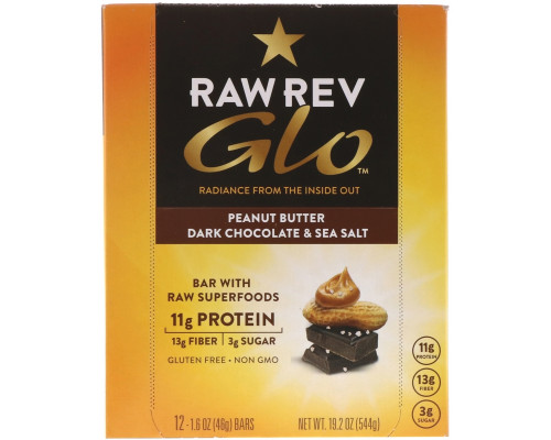 Raw Revolution Glo Peanut Butter Dark Chocolate & Sea Salt 12 Bars 1.6 oz (46 g) Each Raw Revolution Glo Peanut Butter Dark Chocolate & Sea Salt 12 Bars 1.6 oz (46 g) Each