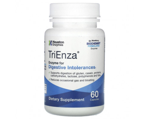 Для пищеварительной системы Houston Enzymes, TriEnza, фермент от непереносимости пищеварительной системы, 60 капсул Для пищеварительной системы Houston Enzymes, TriEnza, фермент от непереносимости пищеварительной системы, 60 капсул