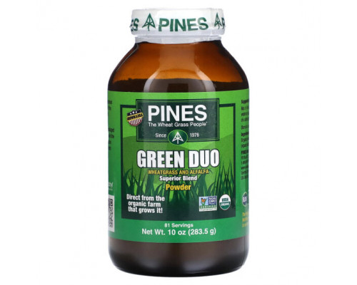 Зелень и зеленые овощи Pines International, Green Duo, порошок, 283,5 г (10 унций) Зелень и зеленые овощи Pines International, Green Duo, порошок, 283,5 г (10 унций)