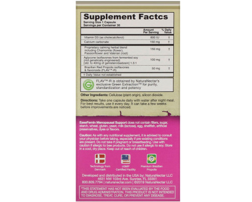 NaturaNectar, EaseFemin, Menopausal Support, 30 Vegetable Capsules NaturaNectar, EaseFemin, Menopausal Support, 30 Vegetable Capsules
