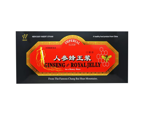 Imperial Elixir Женьшень и маточное молочко на медовой основе 30 бутылочек по 10 мл Imperial Elixir Женьшень и маточное молочко на медовой основе 30 бутылочек по 10 мл