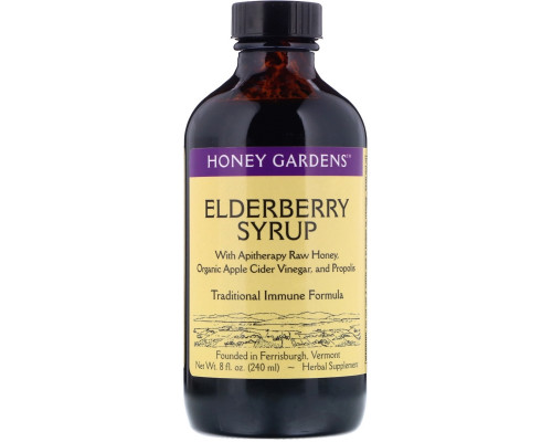 Honey Gardens, Сироп из бузины с апитерапией меда, прополисом и бузиной 8 жидких унции (240 мл) Honey Gardens, Сироп из бузины с апитерапией меда, прополисом и бузиной 8 жидких унции (240 мл)