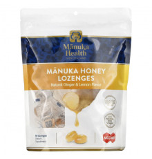 От гриппа и простуды Manuka Health, Леденцы с медом Manuka, натуральный имбирь и лимон, 58 леденцов
