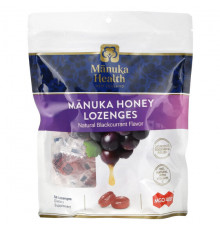 От гриппа и простуды Manuka Health, Леденцы с медом Manuka, натуральная черная смородина, 58 леденцов