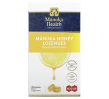 От гриппа и простуды Manuka Health, Леденцы, лесной мёд манука и лимон, MGO 400+, 15 леденцов