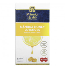 От гриппа и простуды Manuka Health, Леденцы, лесной мёд манука и лимон, MGO 400+, 15 леденцов