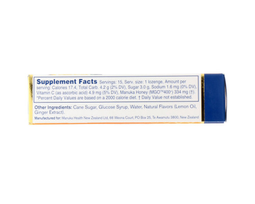 Manuka Health, Manuka Honey Lozenges, MGO 400+, Ginger & Lemon, 15 Lozenges Manuka Health, Manuka Honey Lozenges, MGO 400+, Ginger & Lemon, 15 Lozenges