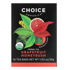 Травяные сборы и чаи Choice Organic Teas, Herbal Tea, грейпфрут и ханибуш, без кофеина, 16 чайных пакетиков, 29 г (1,02 унции)