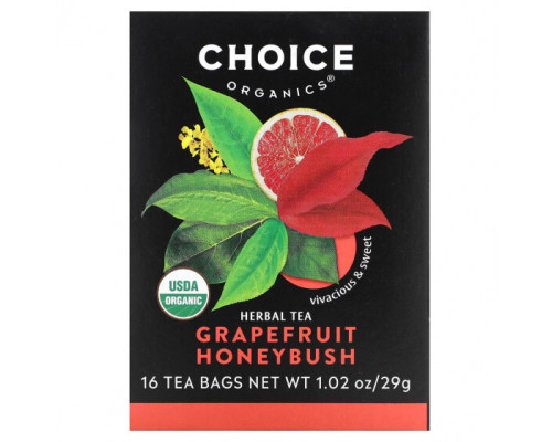 Травяные сборы и чаи Choice Organic Teas, Herbal Tea, грейпфрут и ханибуш, без кофеина, 16 чайных пакетиков, 29 г (1,02 унции) Травяные сборы и чаи Choice Organic Teas, Herbal Tea, грейпфрут и ханибуш, без кофеина, 16 чайных пакетиков, 29 г (1,02 унции)